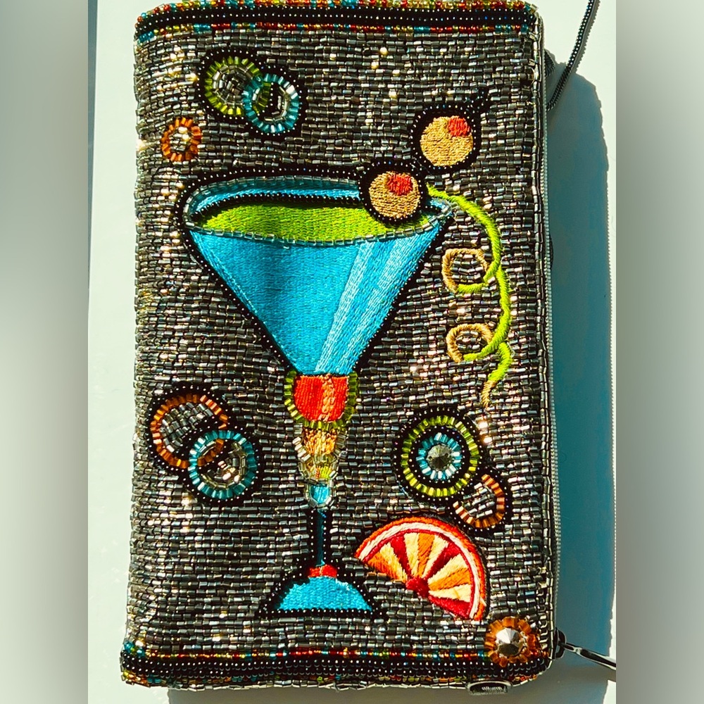 Mary Frances “Cocktail Time” beaded crossbody bag/clutch including dust bag